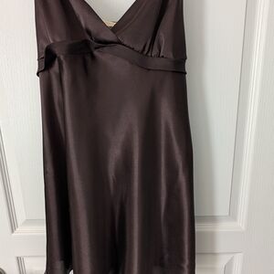 Flora Nikrooz Chocolate Brown Satiny Chemise Gown- Size Medium